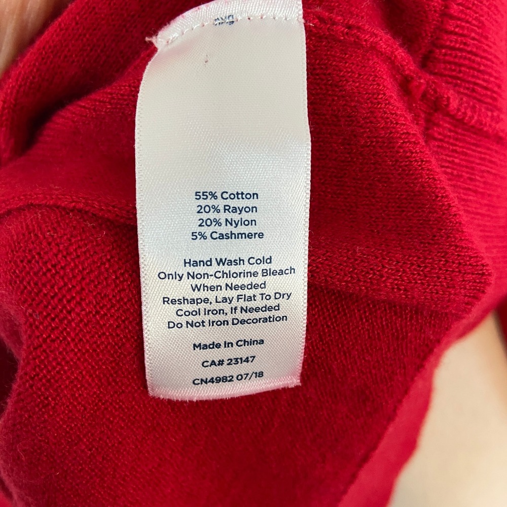 RSVP by Talbots‎ Red Beaded Ruffle Neck Sweater Size M Cashmere Blend Bow Tie - Picture 5 of 8